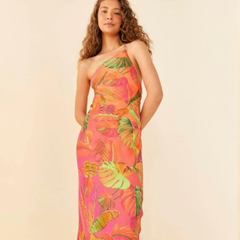 FARM Rio One-Shoulder Dress Ombré Forest Multicolor, Size XL - Picture 3 of 15